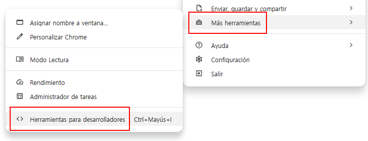 Selecciona Más herramientas - Herramientas para desarrolladores en el menú de Chrome