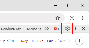 Botón de configuración de las herramientas para desarrolladores