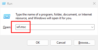 Abriendo Firewall de Windows a través del diálogo Ejecutar