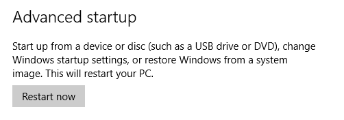 Opciones de inicio avanzadas - Botón Reiniciar ahora