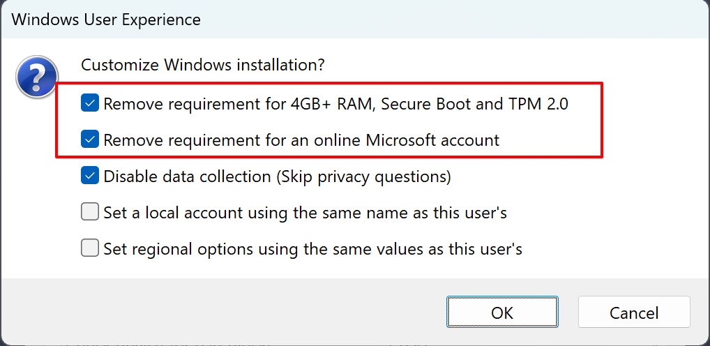 Configuración de experiencia de usuario de Rufus